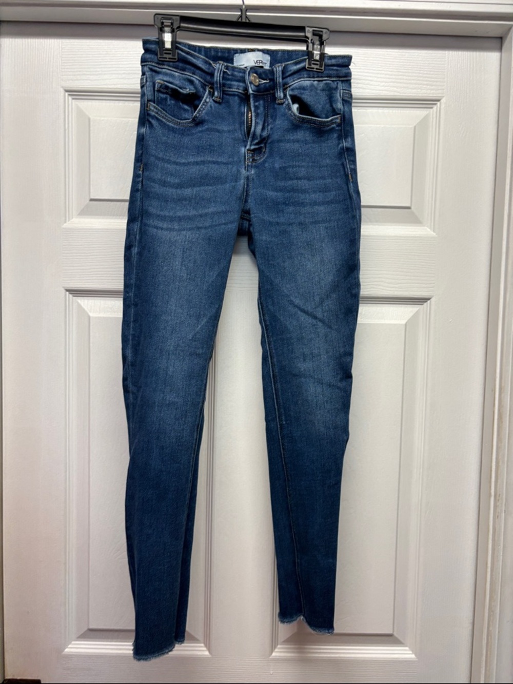 Vervet High-Rise Skinny Jeans in Deep Blue Wash Raw Hem Sz 25